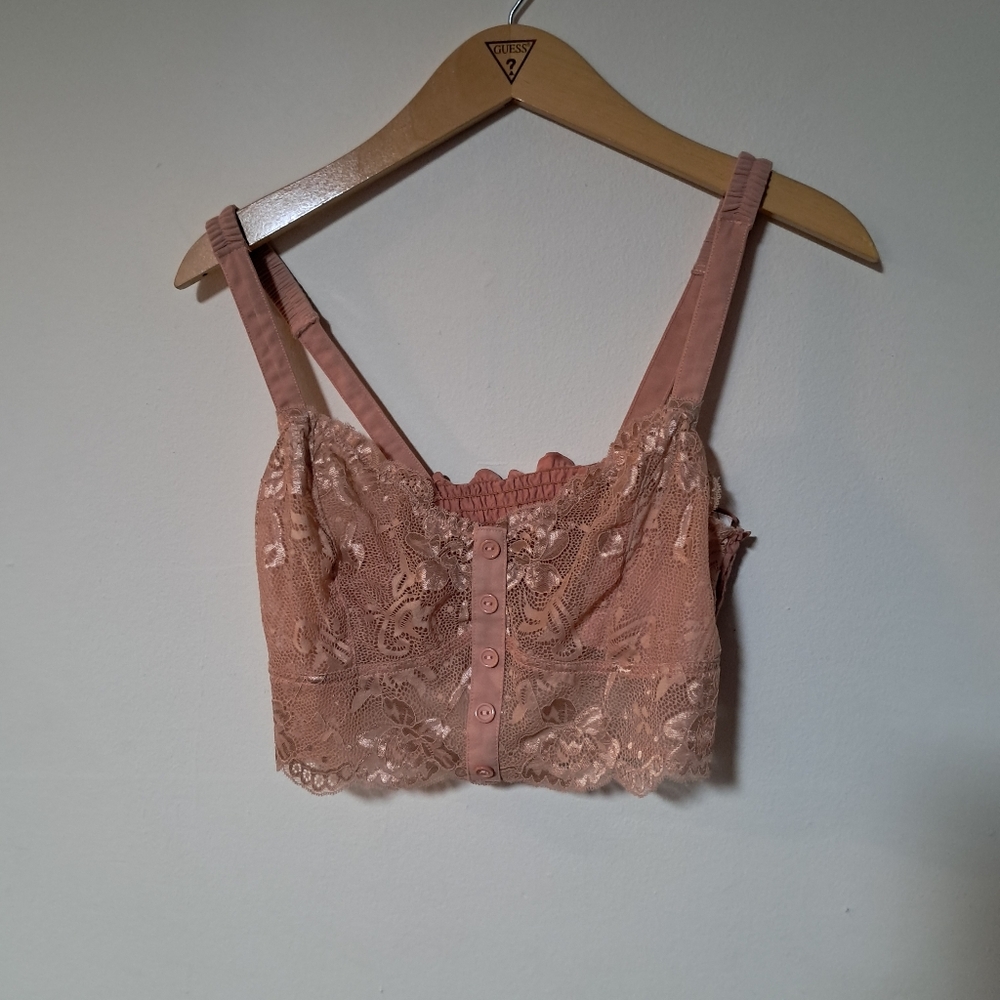 Womens Crop Top Bralette Layet It! Lace And Button Stretchy Back Pannel Sz. L